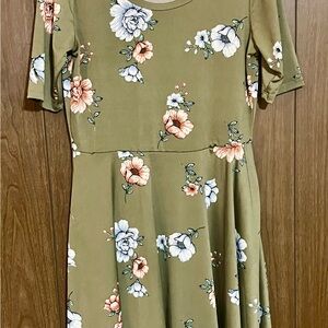 LuLaRoe Green A-Line Midi Dress Short Sleeve Crew Neck
